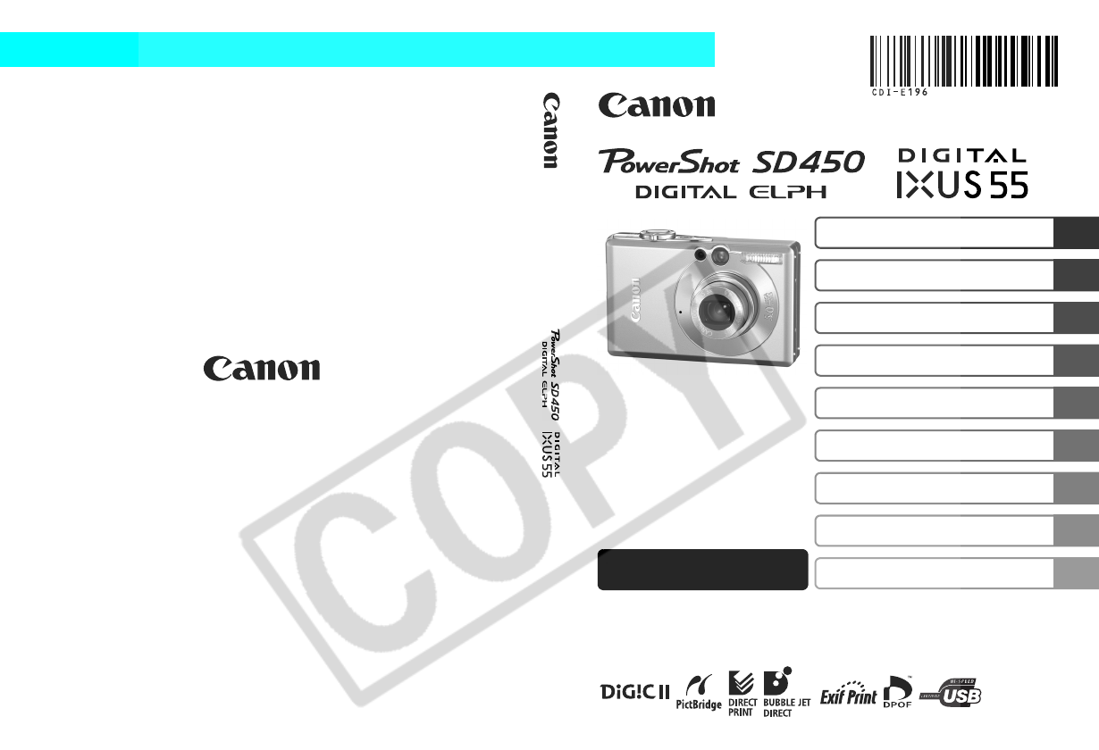 Canon Powershot SD450 IXUS 55 Digital Camera User Guide Instruction  Manual 