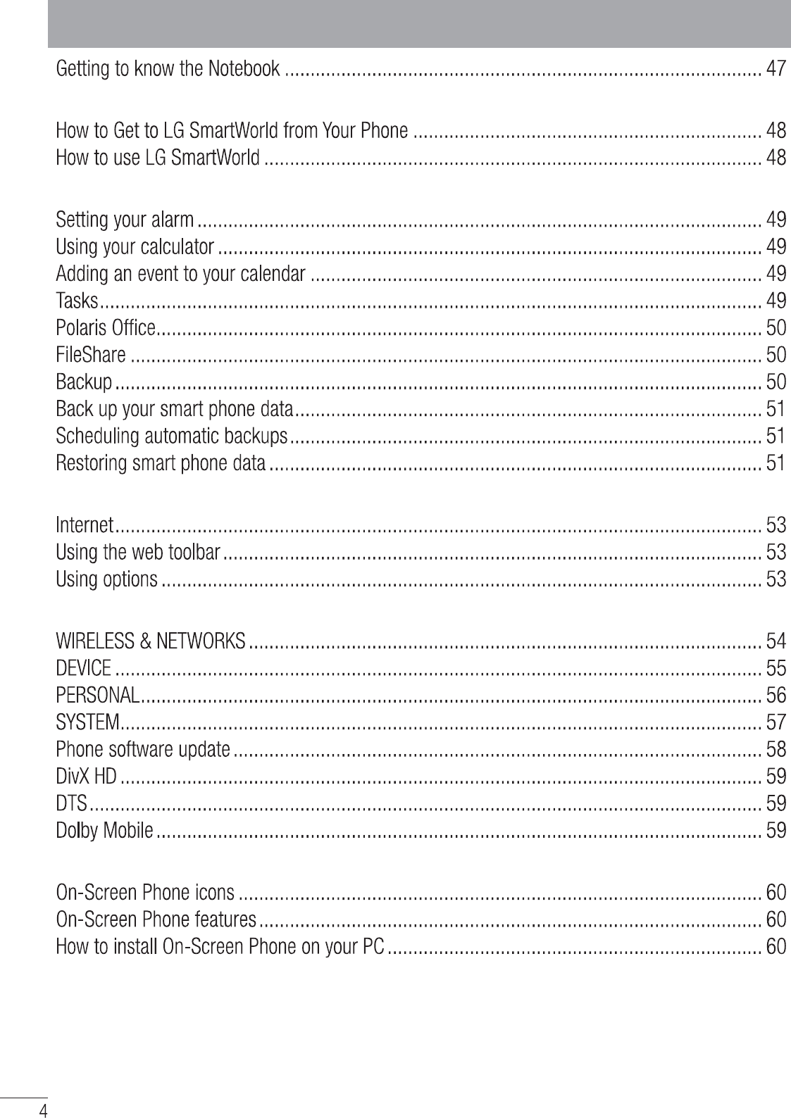 Manual Lg Lg P5 Optimus Vu Page 4 Of 64 English