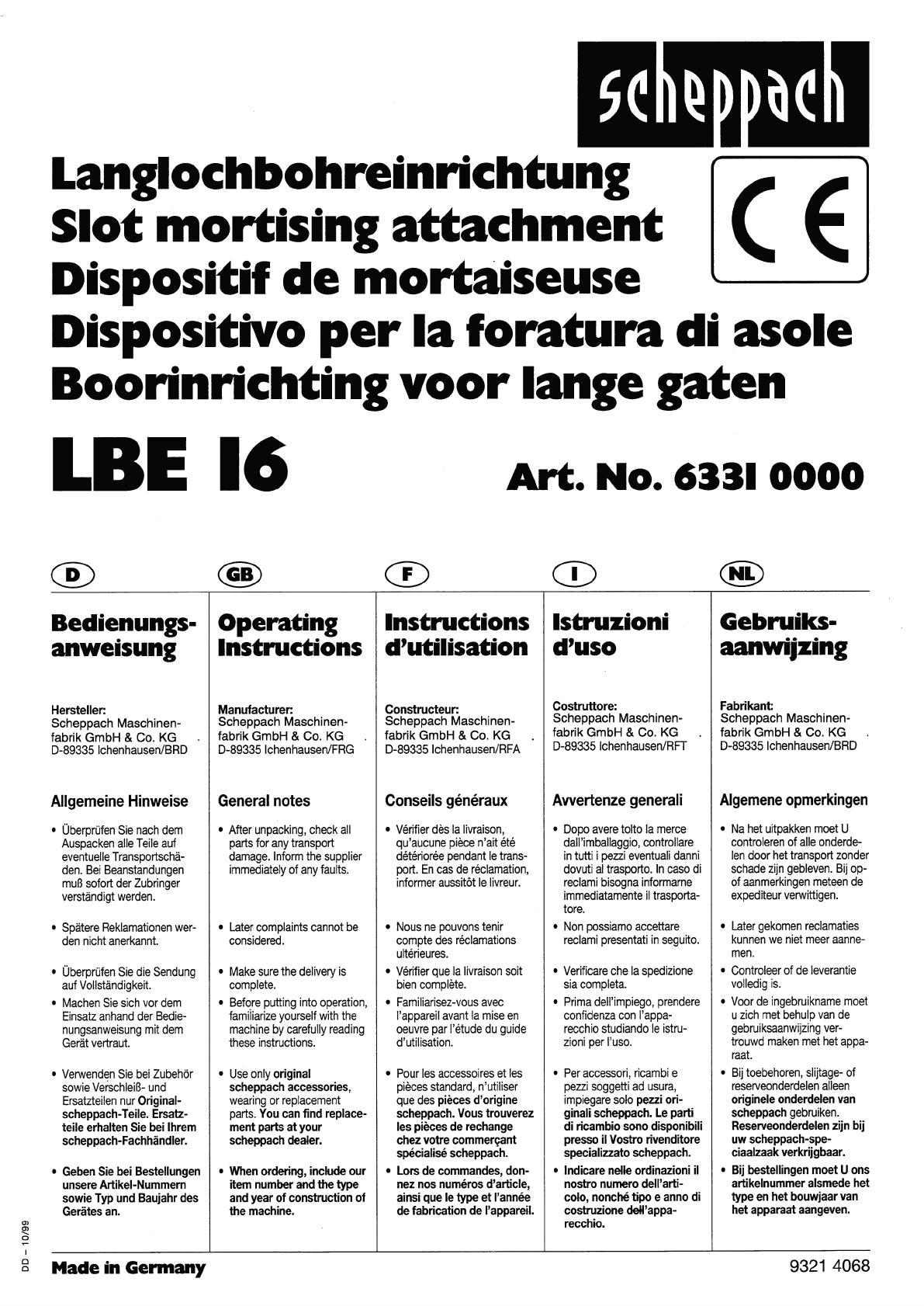 Smeltend Reserveren lied Manual Scheppach LBE16 (page 1 of 16) (English, German, Dutch, French,  Italian)