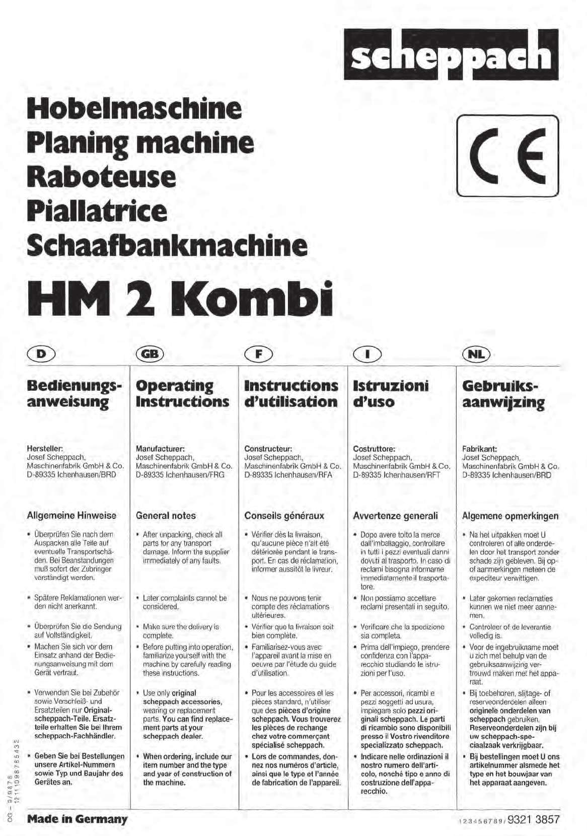 jury monteren Redelijk Manual Scheppach HM 2 Kombi (page 15 of 36) (English, German, Dutch,  French, Italian)