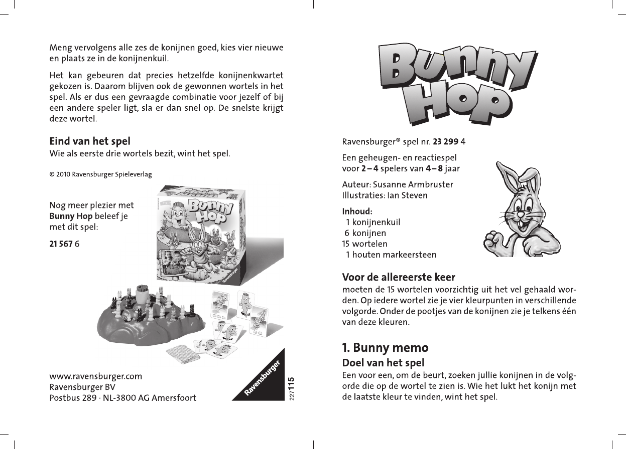 veel plezier lade Machtig Manual Ravensburger 23299 Bunny Hop (page 1 of 2) (Dutch)