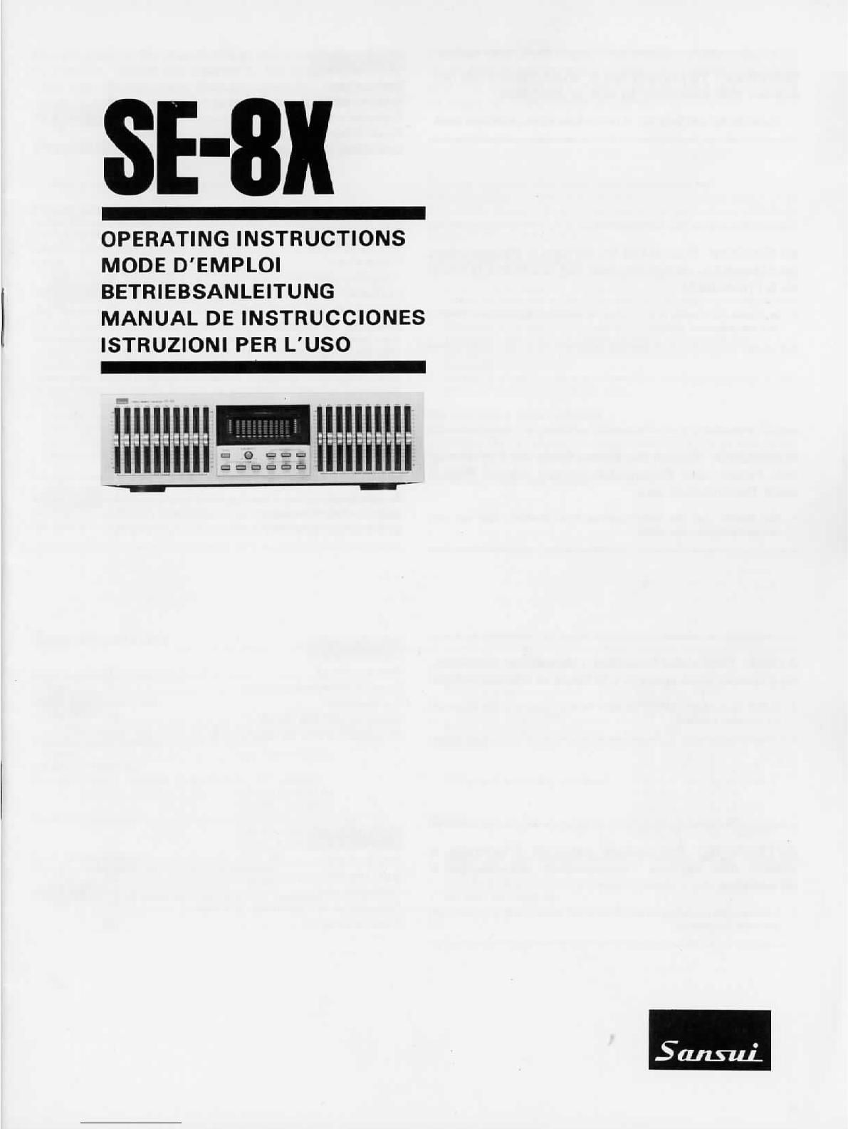 Operating Instructions-Betriebsanleitung für Sansui SE-8X 