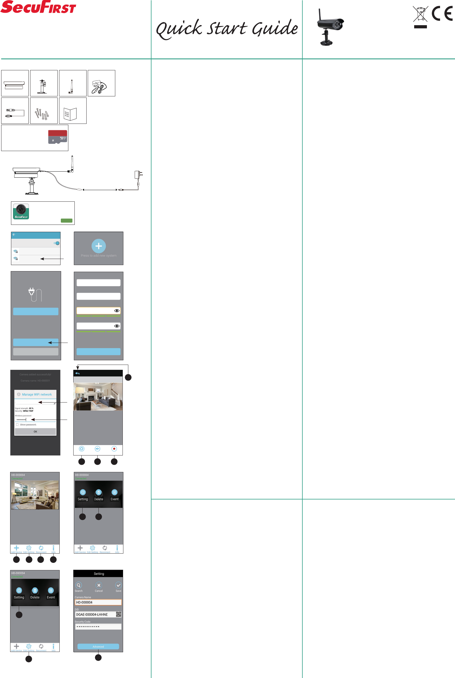 Manual Secufirst Cam212 Page 1 Of 4 Danish German English Spanish French Italian Dutch Swedish