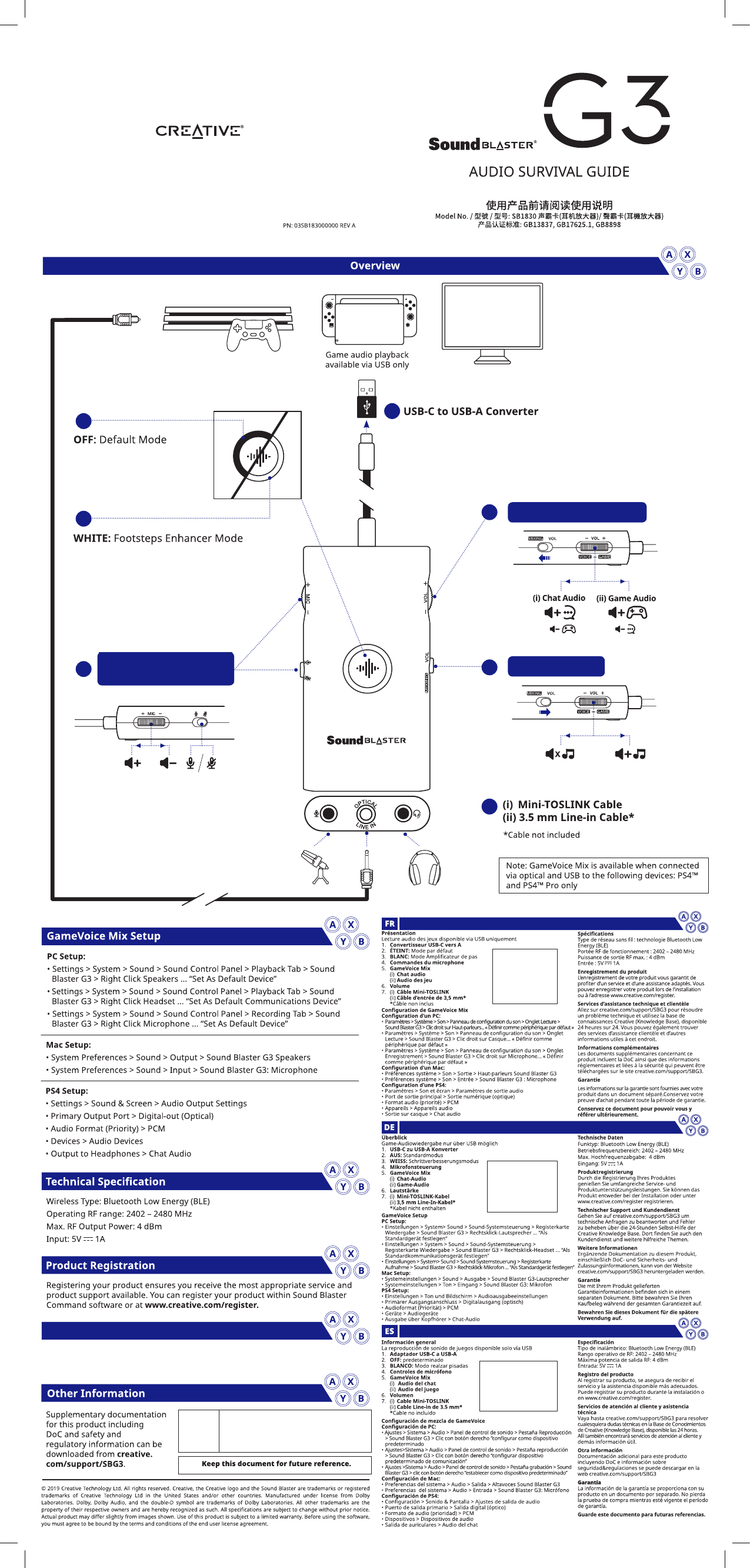 Manual Creative Soundblaster G3 Page 1 Of 2 German English Spanish French Polish