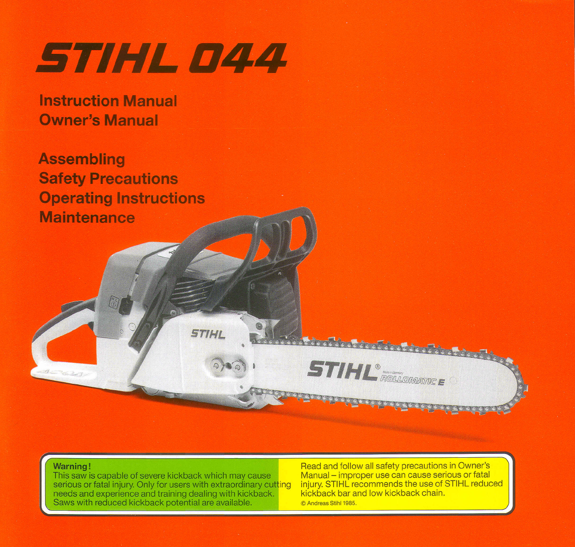 044 Stihl Chainsaw Service Workshop Repair & illustrated Parts List Manual 