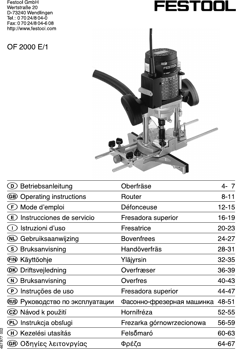 Manual Festool Of 00 E 1 Plus Page 1 Of 70 Danish German English Spanish French Italian Dutch Norwegian Polish Portuguese Finnish Swedish