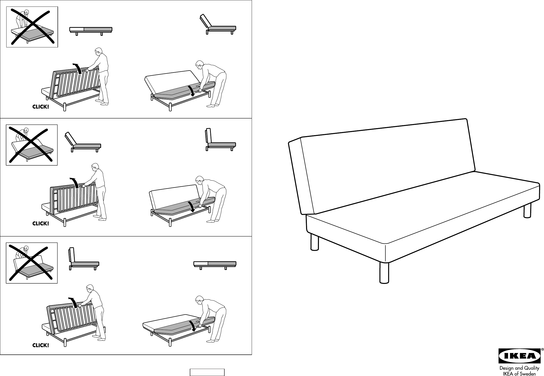 Manual Ikea Beddinge slaapbank 2 of 4) (English, German, Dutch, Danish, French, Italian, Polish, Portuguese, Swedish, Norwegian, Finnish)