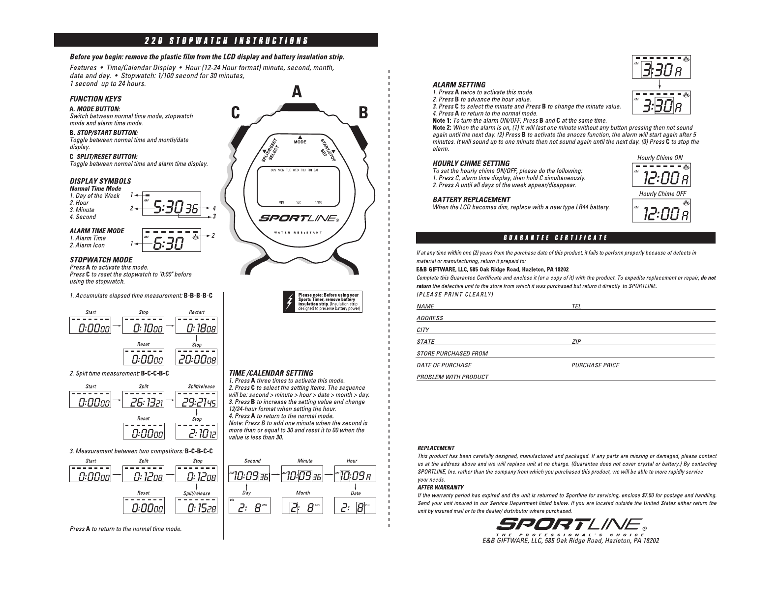 Manual Sportline 226 (page 1 of 1) (English)