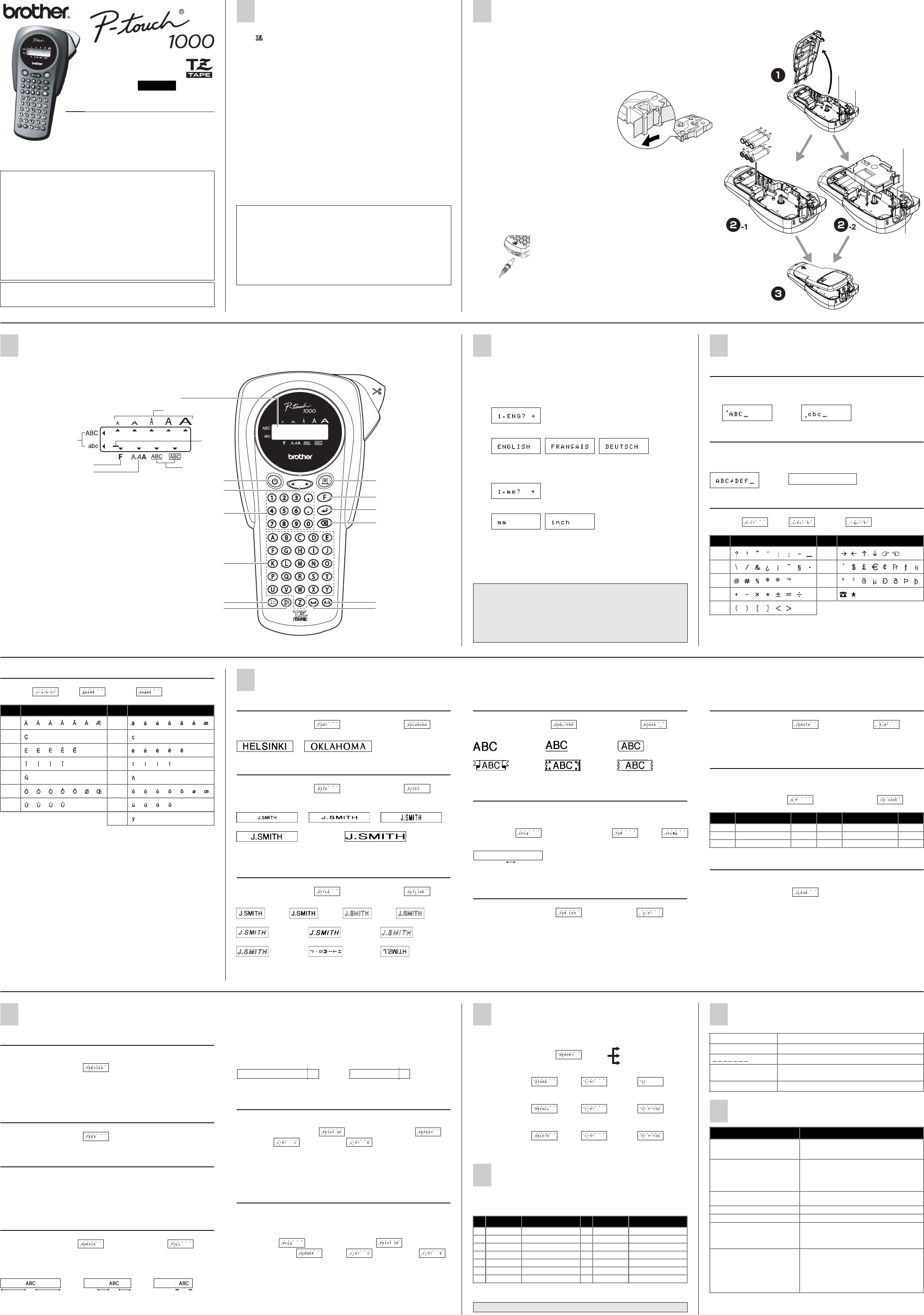 Manual Brother P-Touch 1000 (page 1 of 1) (English)