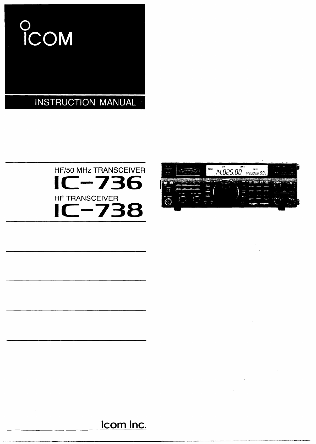 Premium Card Stock Covers & 32 LB Paper! Icom IC-736/IC-738 Instruction manual 